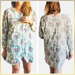 Victoria's Secret Pajama Womens M/L White Gold Label Floral Print Cotton Vintage